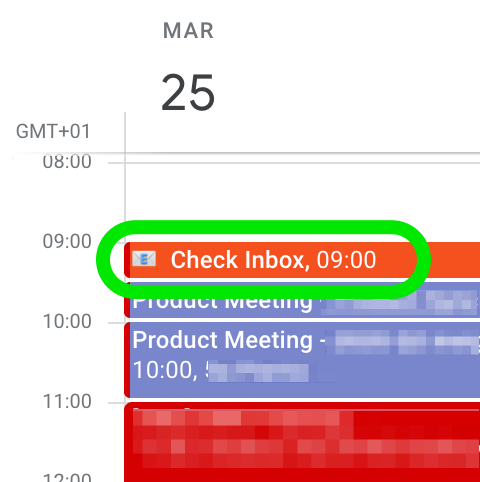 Calendar with scheduled event to check email